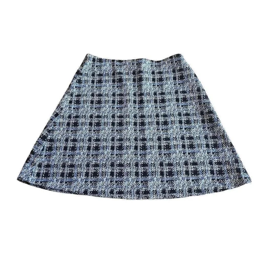 Loft womens Sz S blue black white plaid short skirt stretch waist new